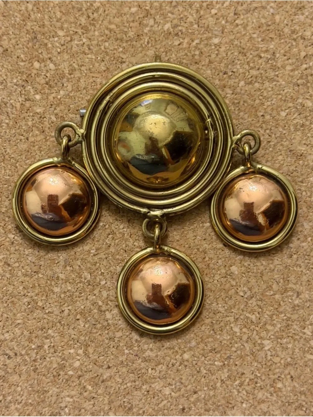 Vintage IXEL Mexico Mixed Metal Convertible Pendant Brooch Brass Copper Artisan